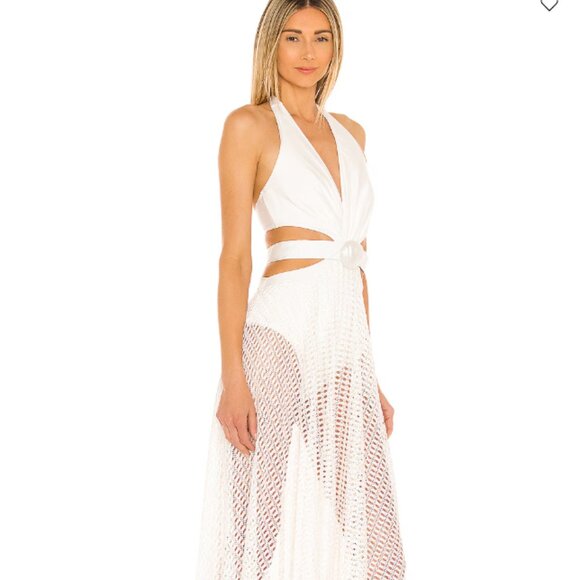 PatBO Halterneck Beach White Cut Out Tiered Sundress small